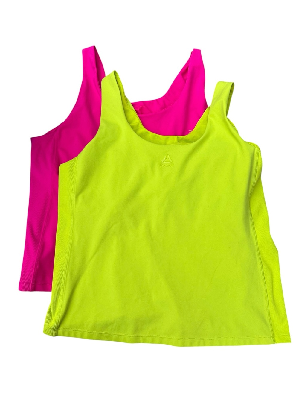 Reebok Women’s XXL Workout Tank Tops 2pc Bundle Built-In Bra Pink Neon Green